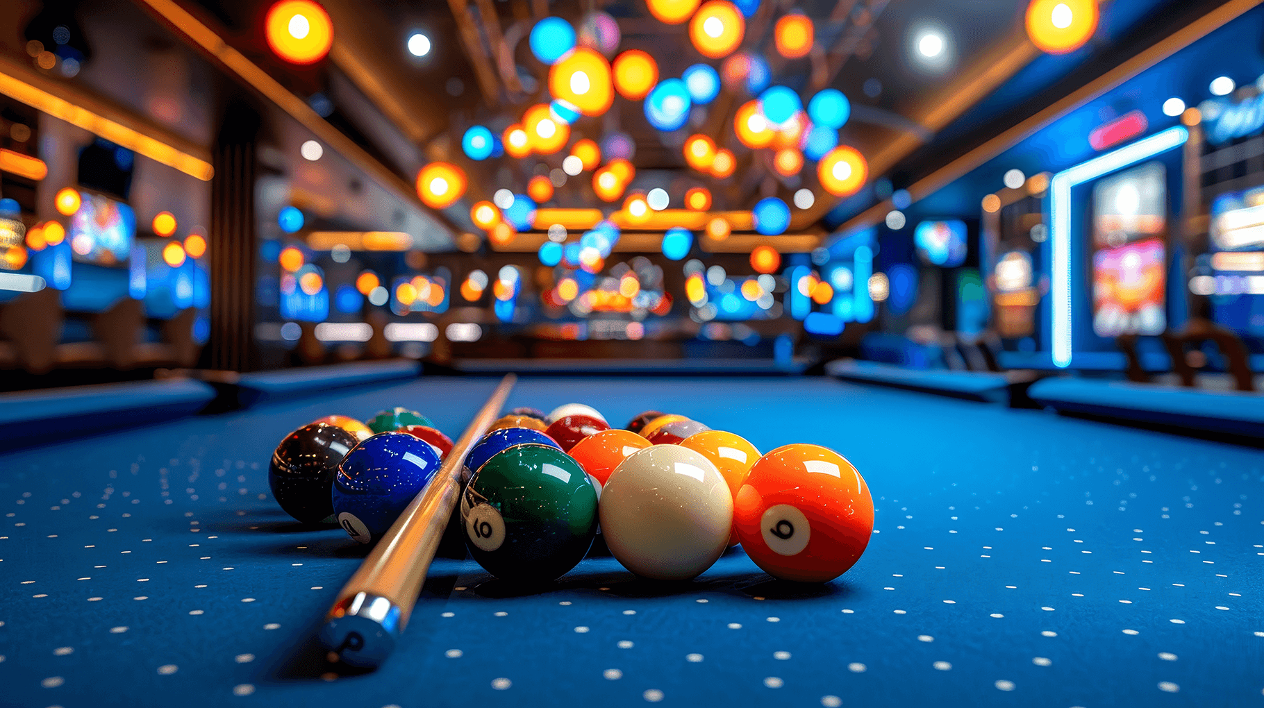 pool table with glowing lights all around