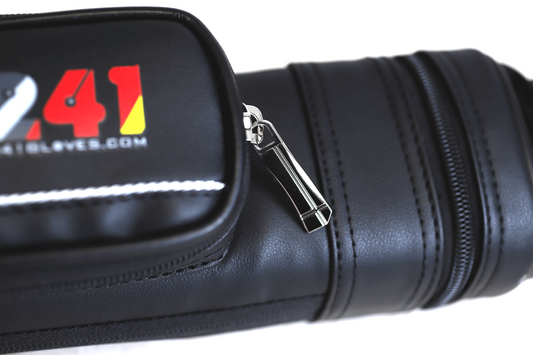 Cue case with double stitching and cross engraved zipper handle